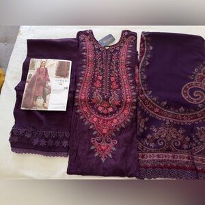 Maria. B. Embroidered Purple and Pink Salwaar Kameez  with shawl in size 24”